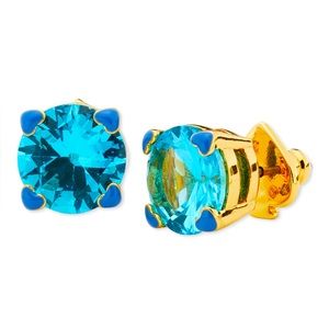 NWT Kate Spade Gold Four-Heart Prong Blue Crystal Stud Earrings